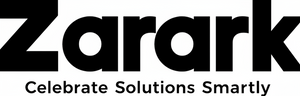 Zarark logo with tagline 'Celebrate Solutions Smartly' on a black background