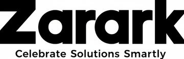 Zarark logo with tagline 'Celebrate Solutions Smartly' on a black background